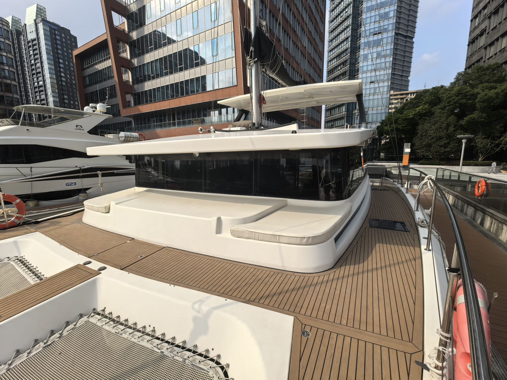 Aft deck and cockpit of Mazarin 55 sailing catamaran