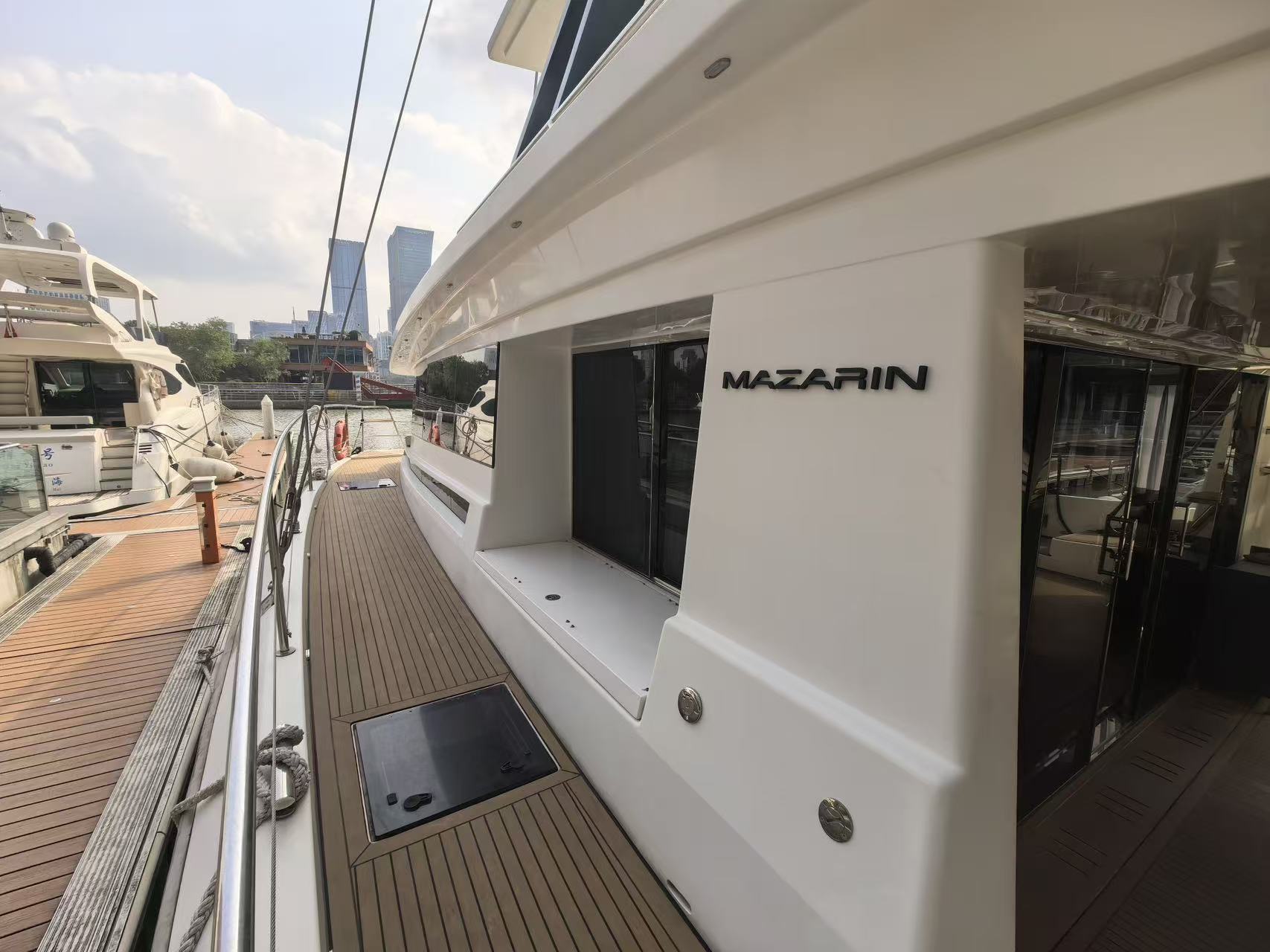 Side deck of Mazarin 55 sailing catamaran