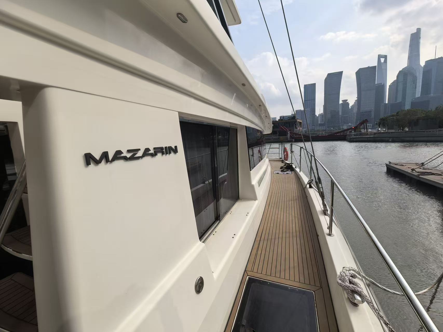 Side deck walkthrough of Mazarin 55 sailing catamaran