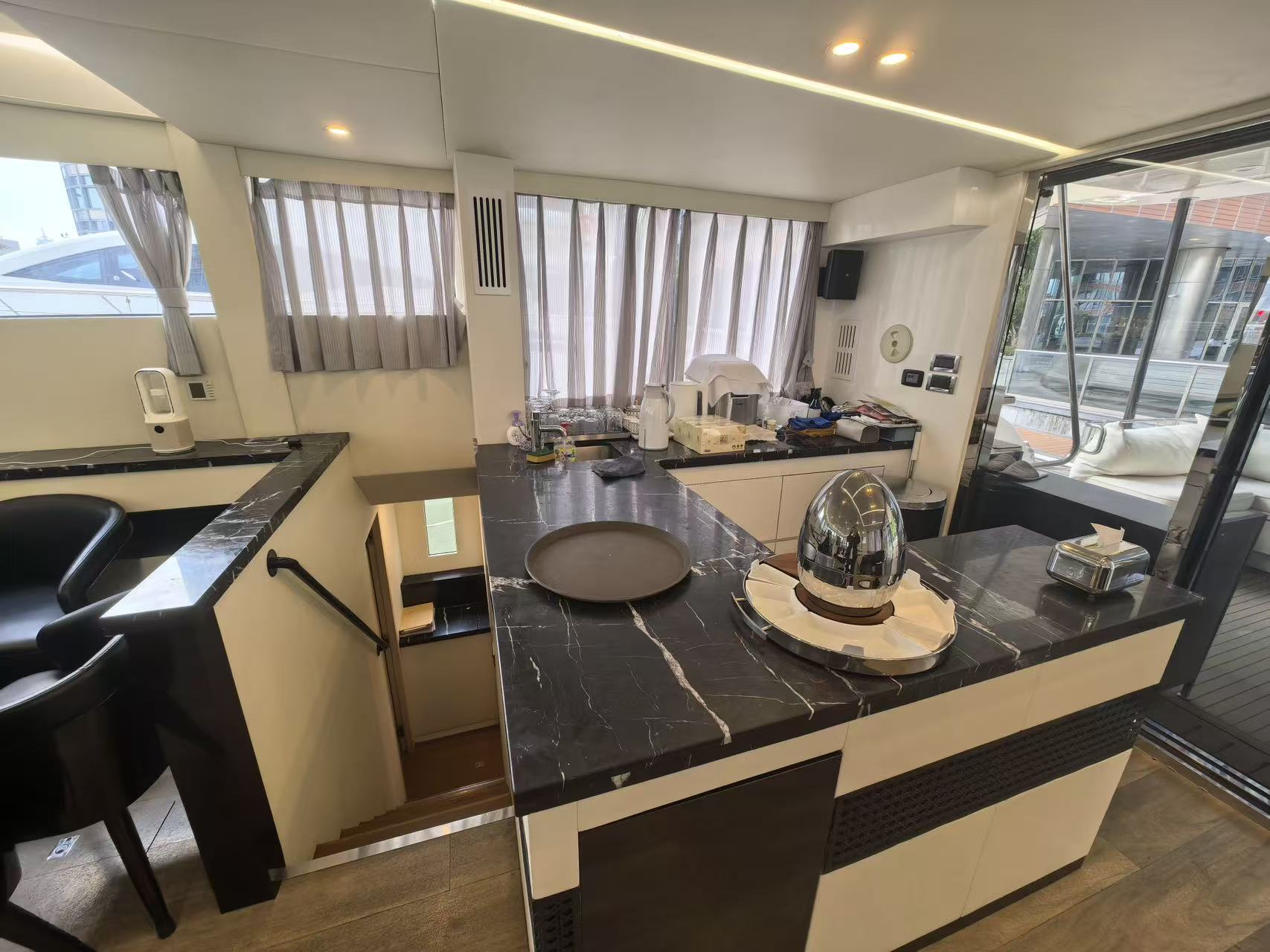 Galley with bar counter of Mazarin 55 sailing catamaran