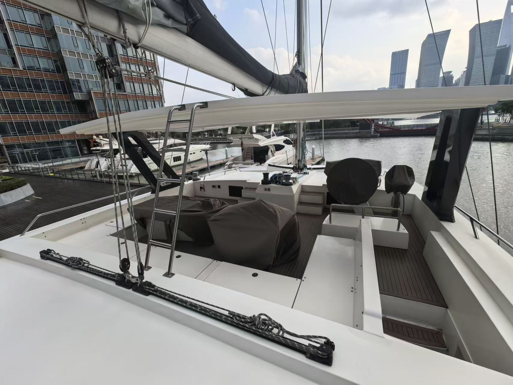 Foredeck of Mazarin 55 sailing catamaran