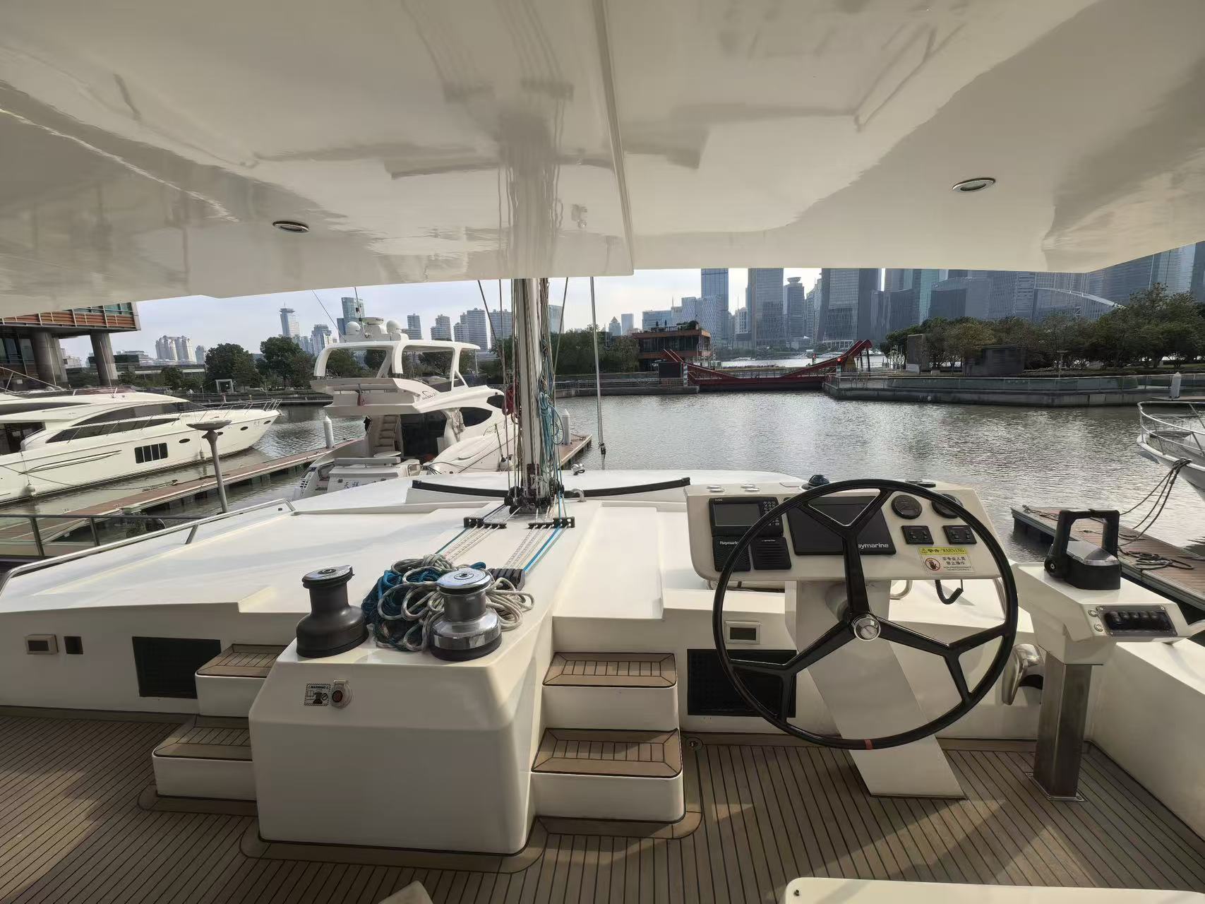 Flybridge helm station of Mazarin 55 sailing catamaran