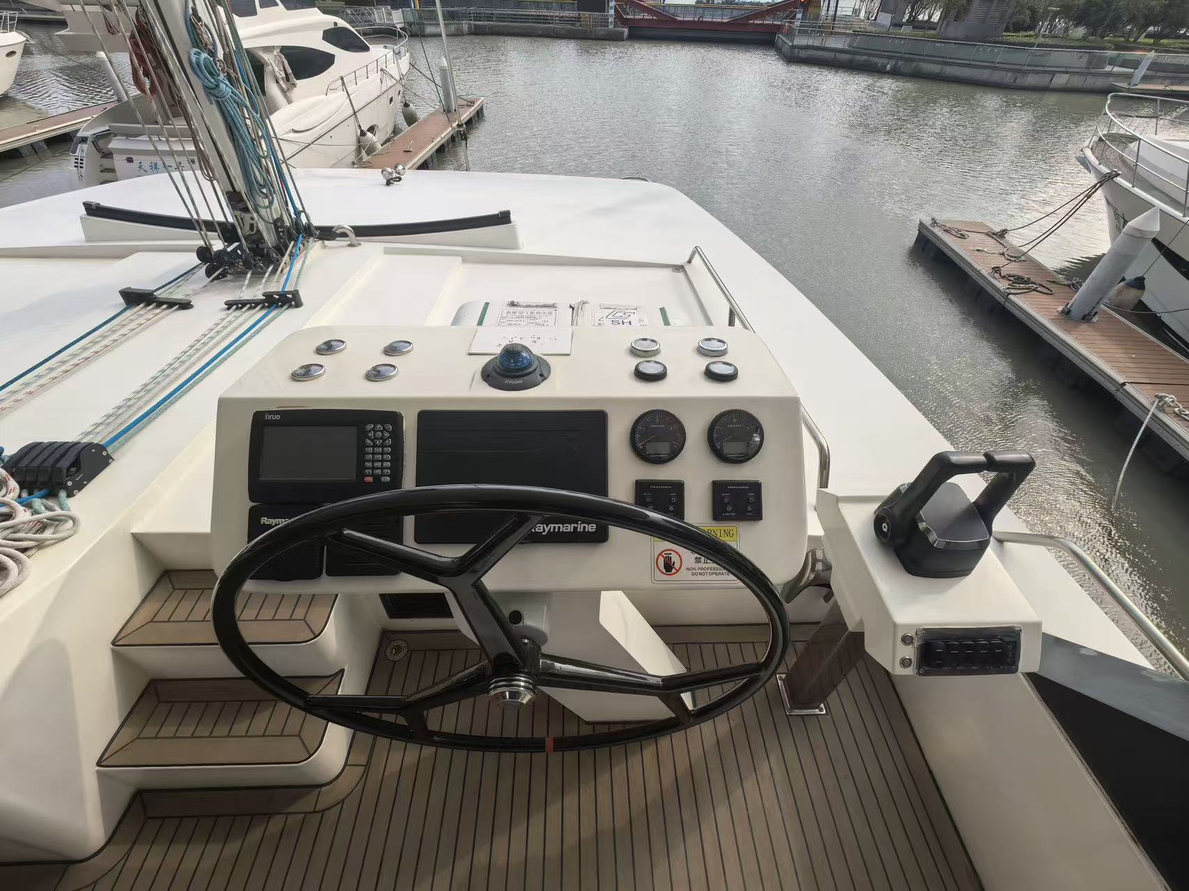 Helm and navigation instruments of Mazarin 55 sailing catamaran