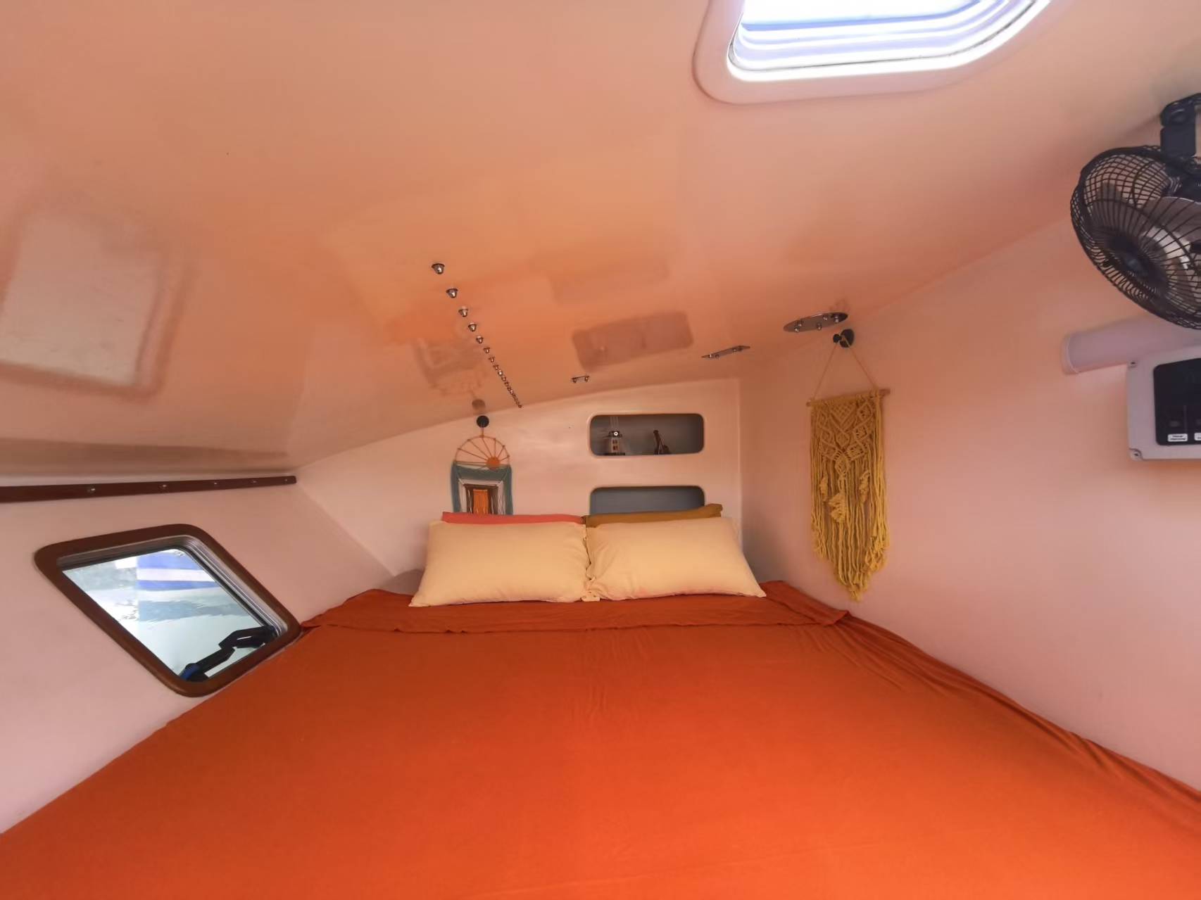 Andaman Dream orange double cabin with overhead hatch and fan