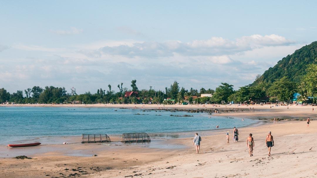 Boats off a sandy beach at Koh Lanta