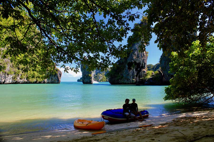 Kayaking between limestone cliffs in Phang Nga Bay