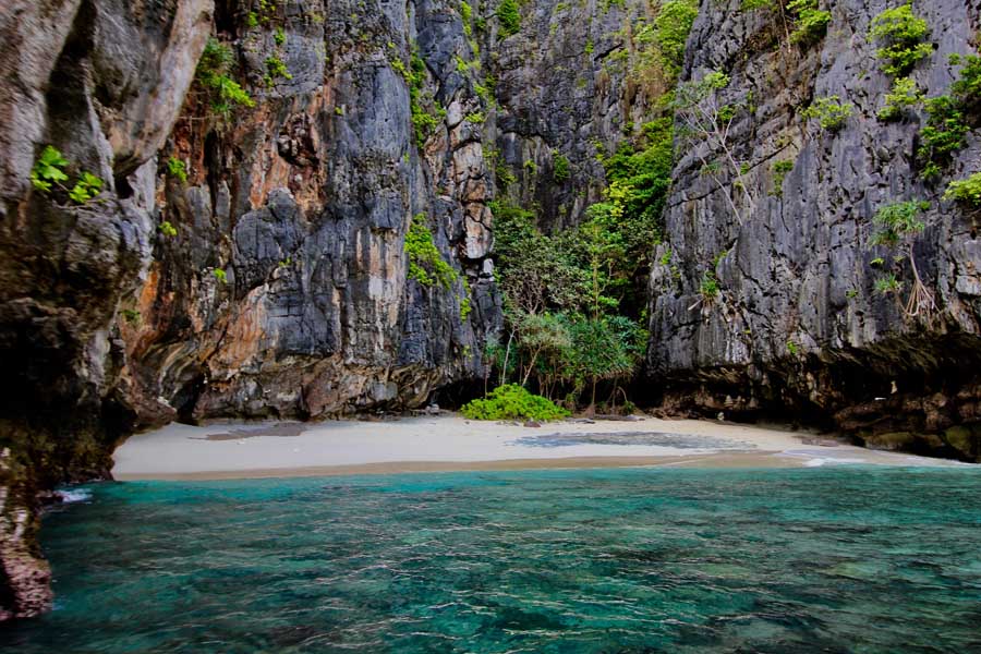 Traditional longtail boats in front of Phi Phi beach